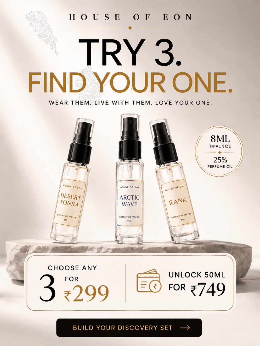 Three House of Eon 8 ml discovery fragrances